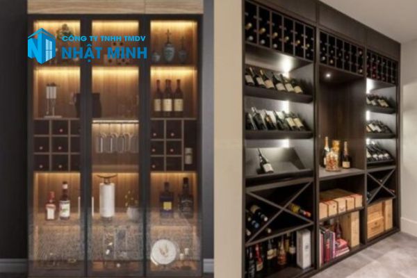 Tủ Rượu Nhôm Kính Kết Hợp Gỗ Nhân Tạo